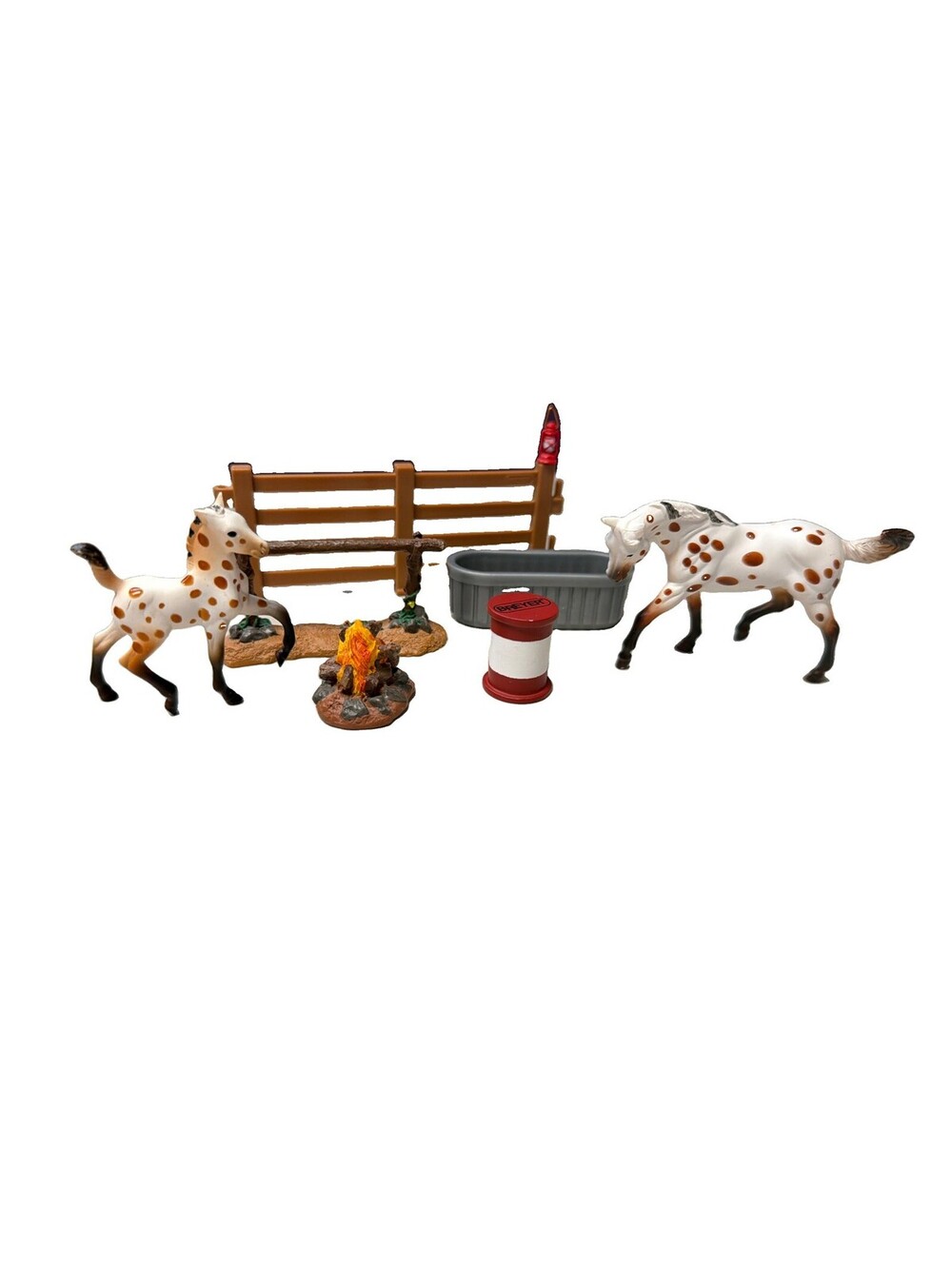 Vintage Breyer Stablemates Dude Ranch Set Appaloosa Mare & Foal With Accessories